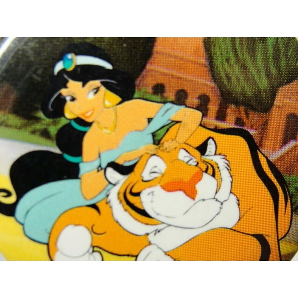 Vintage Aladdin Jasmine & Rajah Pin-Back Button 1.75" Round Cartoon Collectible